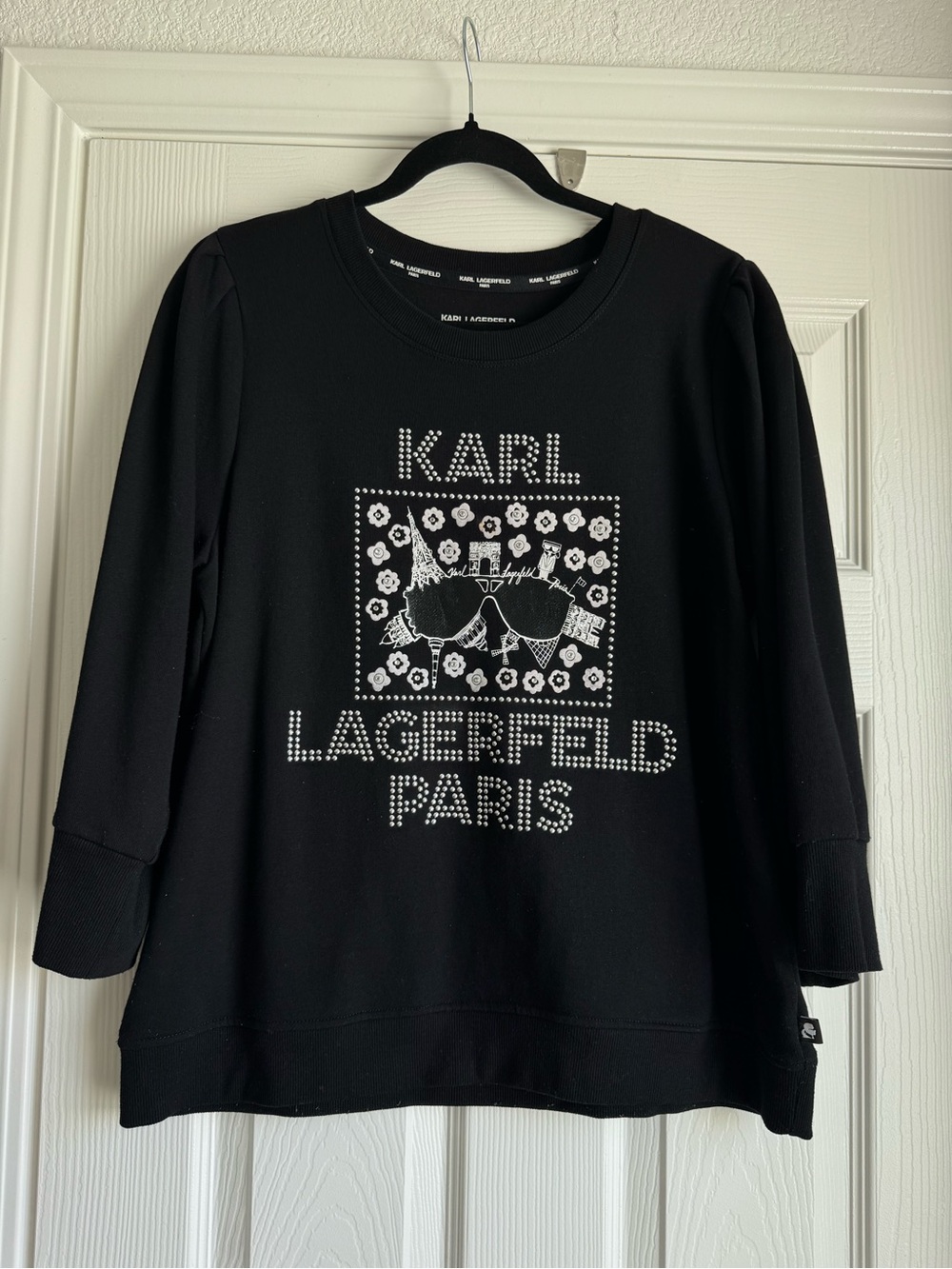 Karl Lagerfeld Black Studded Logo Crewneck Sweater